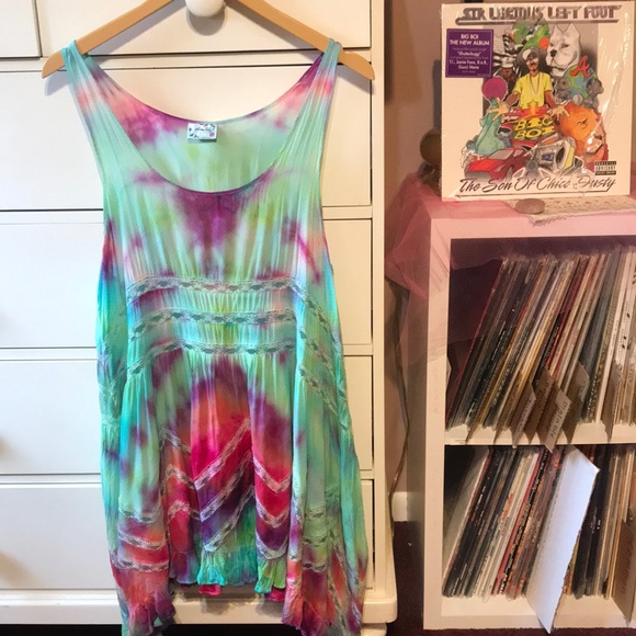 Free People Dresses & Skirts - FP x DP Custom Slip Dress Rare Voile Trapeze Lace Free People Intimately Tie Dye